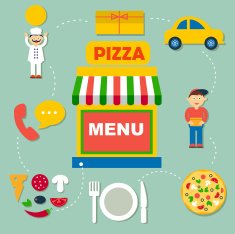set of flat vector icons for pizza online order