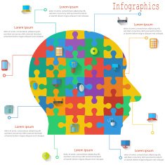 Infographics report templates form head of the jigsaw puzzle