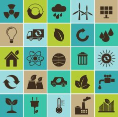 Ecology flat material design concept with environment icons set