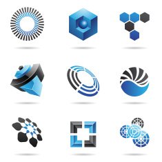 Various blue abstract icons
