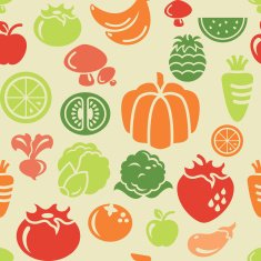 Food and Vegetable Icons in Seamless Background