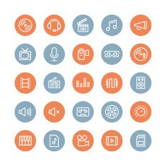 Sound and video flat icons set