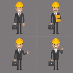 Engineer with briefcase in different poses