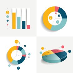 Flat set of charts and brochure elements Simply color editable