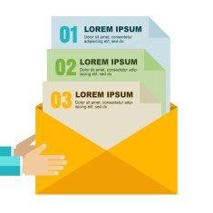 Envelope with document in hands isolated background Flat vector illustration