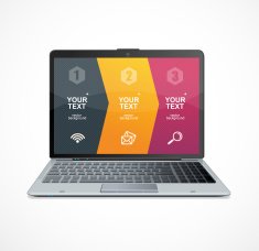 Text boxes infographics on laptop