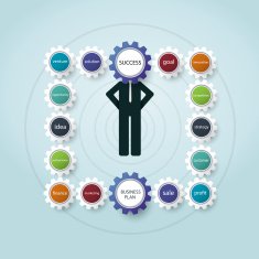 Businessman planning business concept with gear wheel