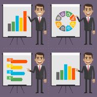 Infographics businessman indicates on flipchart