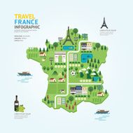 Infographic travel and landmark france map shape template design