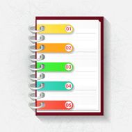 Notepad with five labels