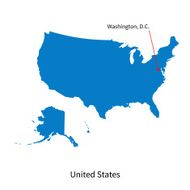 Detailed vector map of United States and capital city Washington N2