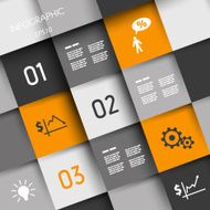 orange and grey squares with business icons