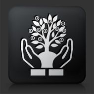 Black Square Button with Money Tree Icon