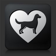 Black Square Button with Dog and Heart