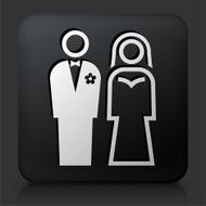 Black Square Button with Bride & Groom