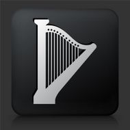 Black Square Button with Harp