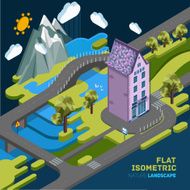 Flat vector landscape isometric concept nature with mountains