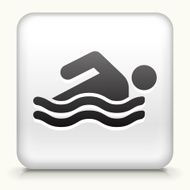 White Square Button with Swimming Icon