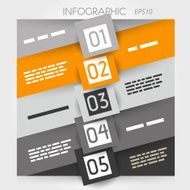 orange oblique line infographic five options with squares in middle