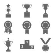 Set of vector award success and victory icons with trophies