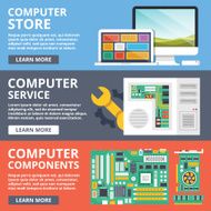 Computer store computer service components parts flat illustration