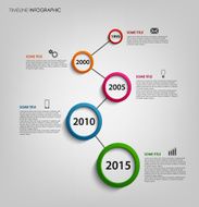 Time line info graphic with colored rounds pointers template