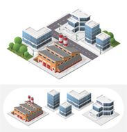 Set of Isolated Isometric City Elements on White Background N2