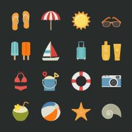 Summer Vacation icons with black background