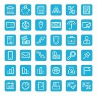 Icons banking Finance currency money service white outline blue background