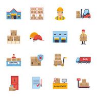 Warehousing and Logistic Delivery vector icons set