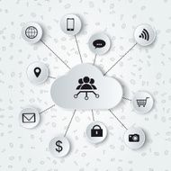 Monochromatic cloud computing and social media illustration