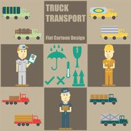 Truck Transport People Flat Cartoon