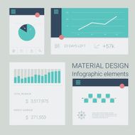 Collection of material design infographics elements Pie chart line graph