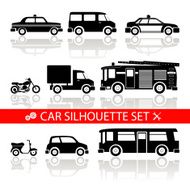 car silhouette icons set with reflection vector