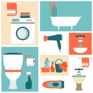 Flat design icons on a theme of bathroom toilet cleaning