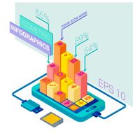 Mobile phone vector infographics isometric 3d in flat color design