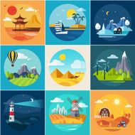 Set of Different Landscapes in the Flat Style