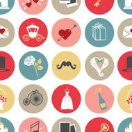 Cute flat wedding icons in modern seamless pattern