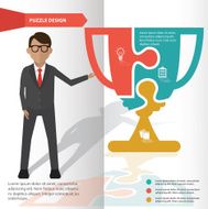 Trophy puzzle and character info graphic design clean vector