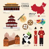 China Flat Icons Design Travel Concept Vector