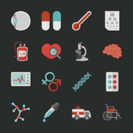 Medical and health icons with black background