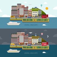 lovely city landscape day and night in flat design