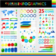 Colorful infographic set and 25 universal icons