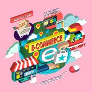 flat 3d isometric e-commerce concept illustration