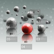 Spheres in motion on gray background Red sphere with infographic