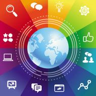 Vector internet concept with rainbow background and social media icons