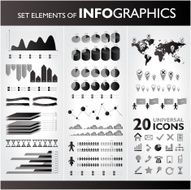 Black and white infographic set 20 universal icons