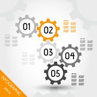 five orange infographic gears