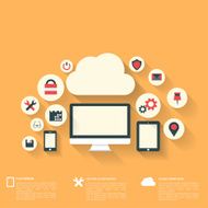 Flat abstract background with web icons Interface symbols Cloud computing N4