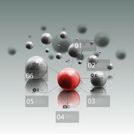 Spheres in motion on gray background Red sphere with infographic N2